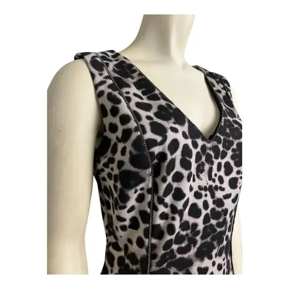 NWT Jennifer Lopez Parisian Chic Leopard Sheath Dress Black/White Women 2 Formal - Picture 2 of 8